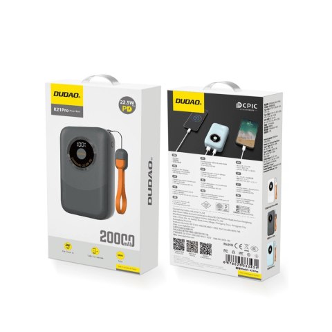 Powerbank Dudao K21Pro Mini 20000mAh 22.5W - szary Powerbank Dudao K21Pro Mini 20000mAh 22.5W - szary