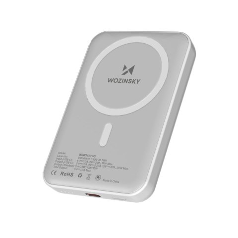 Powerbank magnetyczny Wozinsky WRW349YWS 10 000 mAh - biały Powerbank magnetyczny Wozinsky WRW349YWS 10 000 mAh - biały