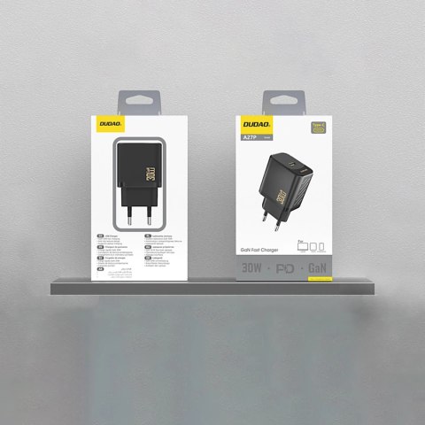 Ładowarka sieciowa Dudao A27P 30W PD GaN USB-C - czarna Ładowarka sieciowa Dudao A27P 30W PD GaN USB-C - czarna