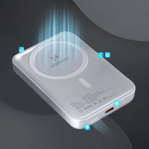 Powerbank magnetyczny Wozinsky WRW349YWS 10 000 mAh - biały Powerbank magnetyczny Wozinsky WRW349YWS 10 000 mAh - biały