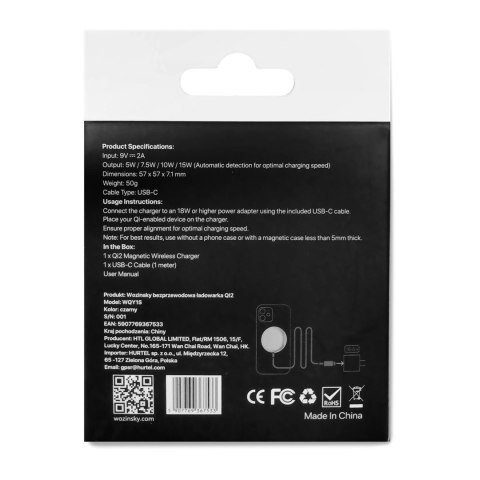 Ładowarka indukcyjna magnetyczna Wozinsky 15W bezprzewodowa Qi2 - czarna Ładowarka indukcyjna magnetyczna Wozinsky 15W bezprzewodowa Qi2 - czarna