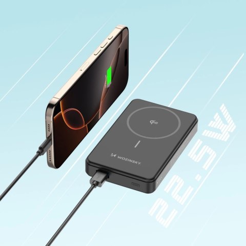 Powerbank Wozinsky WLWP-10KA0Y3S 22,5W PD Qi2 10000 mAh, z podstawką, 1x USB-A, 1x USB-C - czarny Powerbank Wozinsky WLWP-10KA0Y3S 22,5W PD Qi2 10000 mAh, z podstawką, 1x USB-A, 1x USB-C - czarny