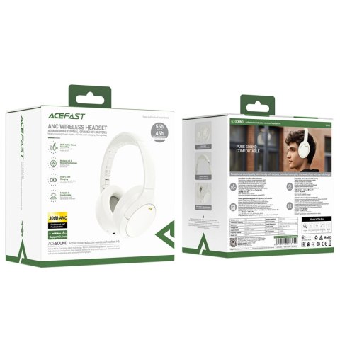 Słuchawki nauszne Acefast H6 ANC bezprzewodowe Bluetooth 5.3 IPX4 - białe Słuchawki nauszne Acefast H6 ANC bezprzewodowe Bluetooth 5.3 IPX4 - białe