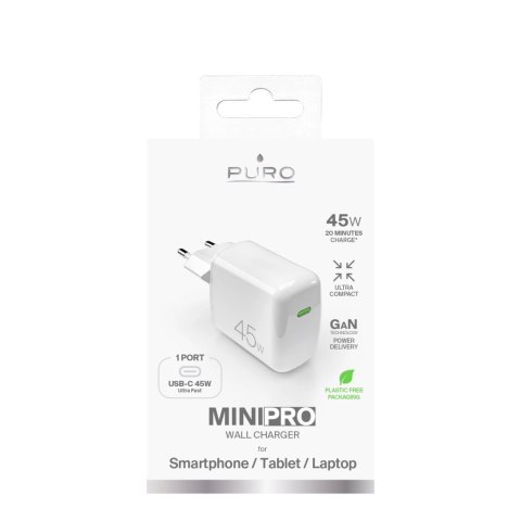 Ładowarka sieciowa Puro Super Mini 45W PD GaN USB-C - biała Ładowarka sieciowa Puro Super Mini 45W PD GaN USB-C - biała