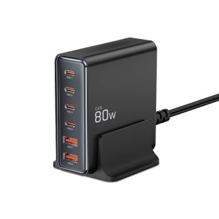 Stacja ładująca Tech-protect DC80W-GAN 6-PORT PD80W/QC3.0 - czarne