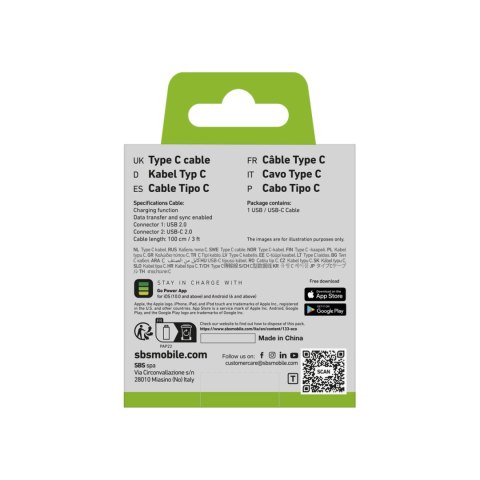 Kabel SBS TECABLETYC1KPOS USB-A - USB-C 1m - czarny Kabel SBS TECABLETYC1KPOS USB-A - USB-C 1m - czarny