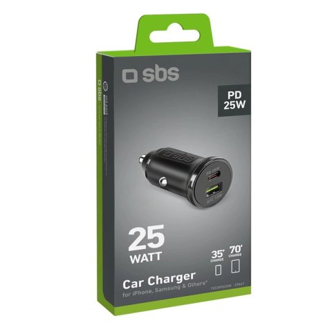 Ładowarka samochodowa SBS TECRPD25W 25W USB-A USB-C z Power Delivery - czarna Ładowarka samochodowa SBS TECRPD25W 25W USB-A USB-C z Power Delivery - czarna