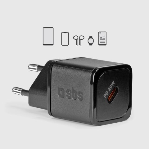 Ładowarka sieciowa SBS TETRGAN1C20K 20W GaN USB-C z Power Delivery - czarna