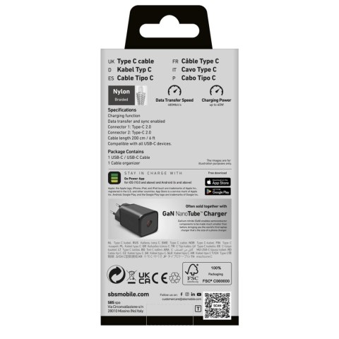 Kabel SBS TECABLETISSUETCC2G 2 x USB-C 2m 60W z Power Delivery - szary