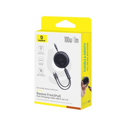 Kabel zwijany Baseus Bright Mirror Series USB-C - 2 x USB-C 100W 1m - czarny Kabel zwijany Baseus Bright Mirror Series USB-C - 2 x USB-C 100W 1m - czarny