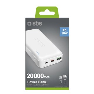Powerbank SBS TTBB20000PD20W 20000 mAh 20W Power Delivery z MicroUSB, USB-C, USB-A - biały