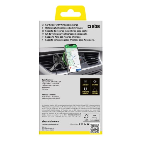 Uchwyt do smartfona z ładowarką bezprzewodową SBS TESUPMAGWIR15W na kratkę nawiewu, kompatybilny z MagSafe - czarny Uchwyt do smartfona z ładowarką bezprzewodową SBS TESUPMAGWIR15W na kratkę nawiewu, kompatybilny z MagSafe - czarny