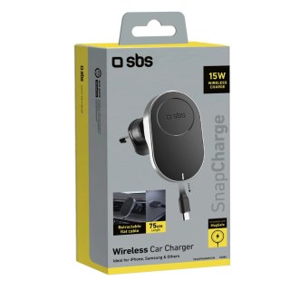 Uchwyt na smartfona z ładowarką bezprzewodową SBS TESUPP15WRETRACABL ze zwijanym kablem kompatybilny z MagSafe - czarny