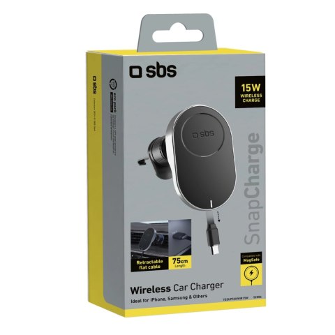 Uchwyt na smartfona z ładowarką bezprzewodową SBS TESUPP15WRETRACABL ze zwijanym kablem kompatybilny z MagSafe - czarny Uchwyt na smartfona z ładowarką bezprzewodową SBS TESUPP15WRETRACABL ze zwijanym kablem kompatybilny z MagSafe - czarny