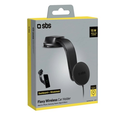 Uchwyt na smartfona z ładowarką indukcyjną SBS TESUPPMAG15W2115W kompatybilny z MagSafe - czarny Uchwyt na smartfona z ładowarką indukcyjną SBS TESUPPMAG15W2115W kompatybilny z MagSafe - czarny