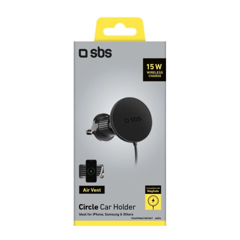 Uchwyt na smartfona z ładowarką infukcyjną SBS TESUPPMAG15WVENT kompatybilny z MagSafe - czarny Uchwyt na smartfona z ładowarką infukcyjną SBS TESUPPMAG15WVENT kompatybilny z MagSafe - czarny