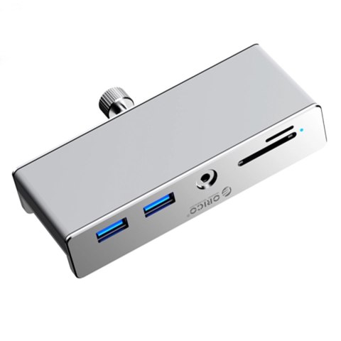 Hub Orico MH5PMM montowany na zacisk USB-C / 2x USB-A 3.0, + SD&TF + 3,5mm Audio - srebrny Hub Orico MH5PMM montowany na zacisk USB-C / 2x USB-A 3.0, + SD&TF + 3,5mm Audio - srebrny