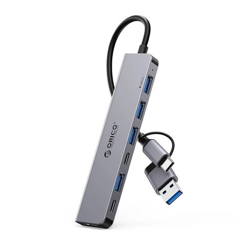 Hub USB-A/USB-C Orico YSA7-U3 stacja dokująca 4x USB-A 2.0 + 1x USB-A 3.0 + 2x USB-C 2.0 - szary