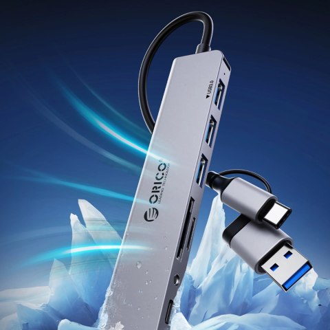 Hub USB-A/USB-C Orico YSA7-U3 stacja dokująca 4x USB-A 2.0 + 1x USB-A 3.0 + 2x USB-C 2.0 - szary