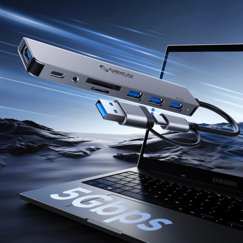Hub USB-A/USB-C Orico YSB4-U2 stacja dokująca 2x USB-A 2.0 + 1x USB-A 3.0 + 1x USB-C 2.0 + 1x USB-C - szary