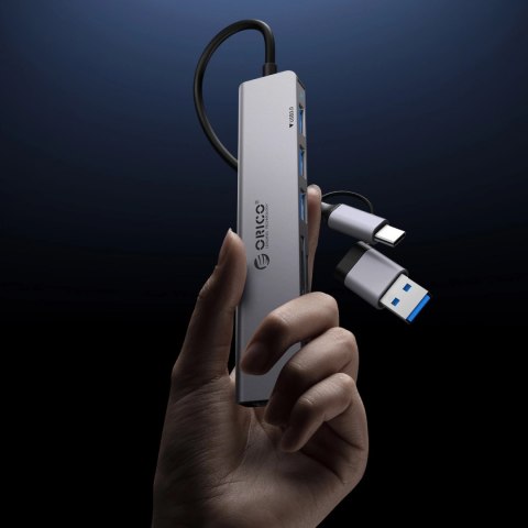 Hub USB-A/USB-C Orico YSB4-U2 stacja dokująca 2x USB-A 2.0 + 1x USB-A 3.0 + 1x USB-C 2.0 + 1x USB-C - szary