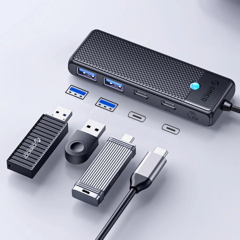 Hub USB-C Orico PAPW2AC-C3 stacja dokująca 2x USB-A 3.0 + 2x USB-C 3.0 - czarny Hub USB-C Orico PAPW2AC-C3 stacja dokująca 2x USB-A 3.0 + 2x USB-C 3.0 - czarny