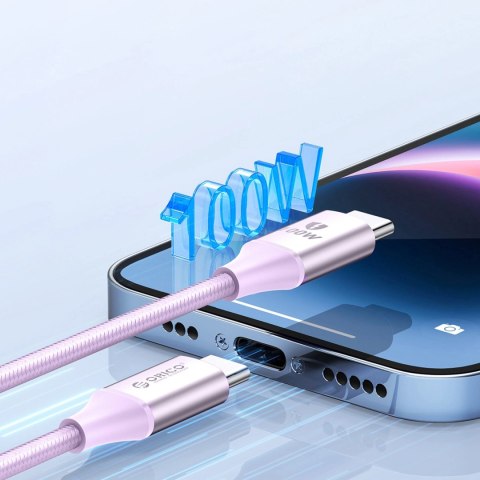 Kabel Orico CDX 100W 5A Power Delivery USB-C - USB-C 1m - fioletowy