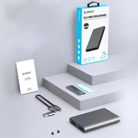 Kieszeń dyskowa podwójna Orico AM2C3-2N na dwa dyski M.2 NVME USB-C 3.2 10Gb/s - szara