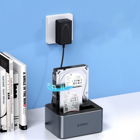 Stacja dokująca Orico 6626C3-C-V1 na 2 dyski z funkcją klonowania offline 2,5"/3,5" SATA HDD/SSD - szara Stacja dokująca Orico 6626C3-C-V1 na 2 dyski z funkcją klonowania offline 2,5"/3,5" SATA HDD/SSD - szara