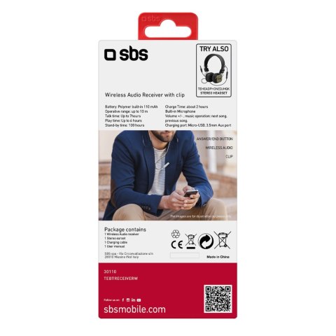 Adapter Bluetooth SBS TEBTRECEIVERW bezprzewodowy odbiornik z zestawem stereo - szary Adapter Bluetooth SBS TEBTRECEIVERW bezprzewodowy odbiornik z zestawem stereo - szary