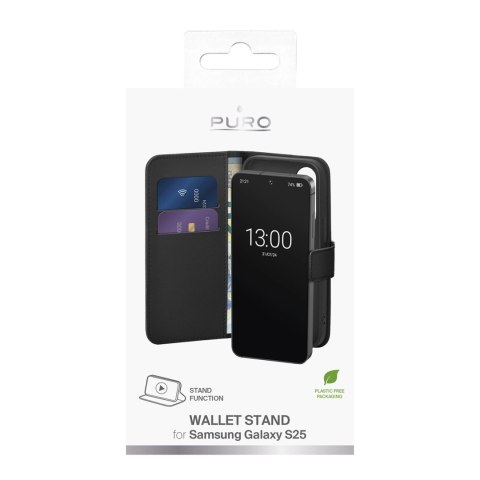 Etui z ekoskóry Puro Booklet Case z klapką i portfelem do Samsung Galaxy S25 - czarne Etui z ekoskóry Puro Booklet Case z klapką i portfelem do Samsung Galaxy S25 - czarne