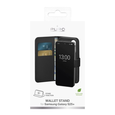 Etui z ekoskóry Puro Booklet Case z klapką i portfelem do Samsung Galaxy S25+ - czarne Etui z ekoskóry Puro Booklet Case z klapką i portfelem do Samsung Galaxy S25+ - czarne