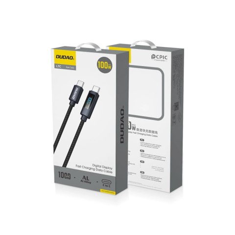Kabel Dudao L7C USB-C - USB-C 100W z wyświetlaczem LED 1m - czarny Kabel Dudao L7C USB-C - USB-C 100W z wyświetlaczem LED 1m - czarny
