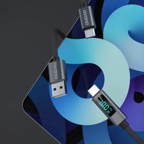 Kabel Dudao L7C USB-C - USB-C 100W z wyświetlaczem LED 1m - czarny Kabel Dudao L7C USB-C - USB-C 100W z wyświetlaczem LED 1m - czarny