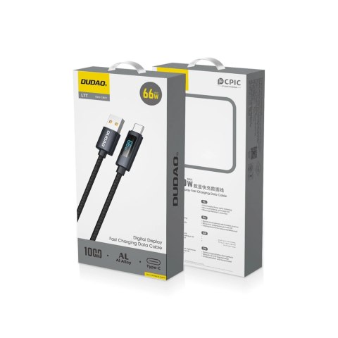 Kabel Dudao L7T USB-A - USB-C 66W z wyświetlaczem LED 1m - czarny Kabel Dudao L7T USB-A - USB-C 66W z wyświetlaczem LED 1m - czarny
