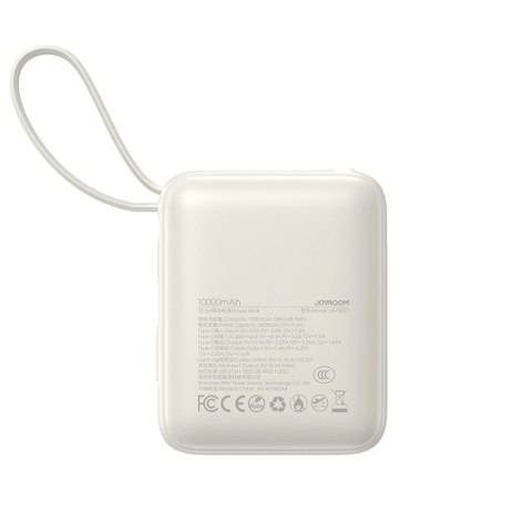 Powerbank Joyroom JR-PBF27 10000mAh 22.5W z wbudowanymi kablami USB-C i Lightning - biały Powerbank Joyroom JR-PBF27 10000mAh 22.5W z wbudowanymi kablami USB-C i Lightning - biały
