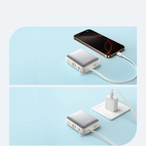 Powerbank Joyroom JR-PBF27 10000mAh 22.5W z wbudowanymi kablami USB-C i Lightning - biały Powerbank Joyroom JR-PBF27 10000mAh 22.5W z wbudowanymi kablami USB-C i Lightning - biały