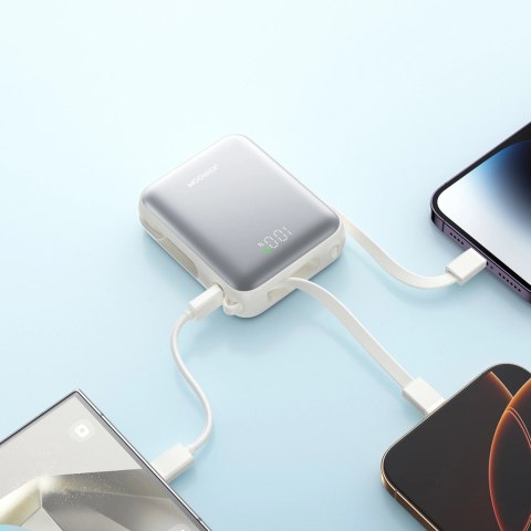 Powerbank Joyroom JR-PBF27 10000mAh 22.5W z wbudowanymi kablami USB-C i Lightning - biały Powerbank Joyroom JR-PBF27 10000mAh 22.5W z wbudowanymi kablami USB-C i Lightning - biały