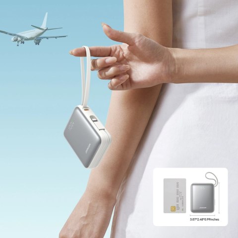 Powerbank Joyroom JR-PBF27 10000mAh 22.5W z wbudowanymi kablami USB-C i Lightning - biały Powerbank Joyroom JR-PBF27 10000mAh 22.5W z wbudowanymi kablami USB-C i Lightning - biały