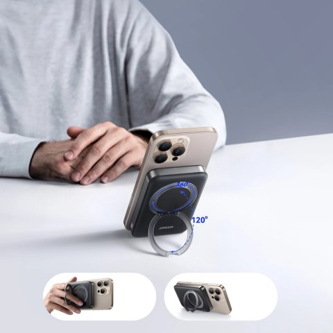 Powerbank Joyroom JR-PBM12 10000mAh 22.5W Qi2, kompatybilny z MagSafe, z podstawką w kształcie pierścienia - czarny Powerbank Joyroom JR-PBM12 10000mAh 22.5W Qi2, kompatybilny z MagSafe, z podstawką w kształcie pierścienia - czarny
