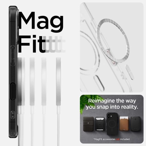 Etui Spigen Ultra Hybrid "T" MagSafe na iPhone 16e - półprzezroczysto-czarne