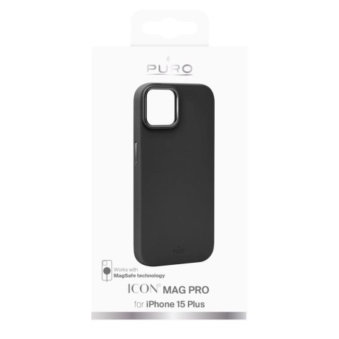 Etui silikonowe Puro Icon Mag Pro z MagSafe z metalowymi przyciskami na iPhone 15 Plus - czarne Etui silikonowe Puro Icon Mag Pro z MagSafe z metalowymi przyciskami na iPhone 15 Plus - czarne