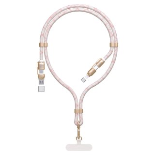 Kabel 4w1 / smycz Dudao L20MAX USB-A / USB-C / Lightning PD QC 65W 1.5m - różowy