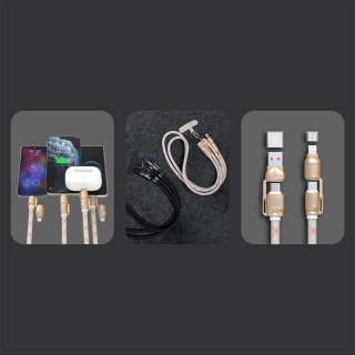 Kabel 4w1 / smycz Dudao L20MAX USB-A / USB-C / Lightning PD QC 65W 1.5m - różowy
