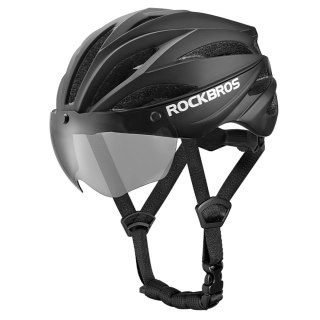 Kask rowerowy Rockbros z szybką, odpinane okulary z ochroną UV, unisex - czarno-brązowy