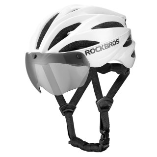 Kask rowerowy Rockbros z szybką, odpinane okulary z ochroną UV, unisex, matowy - biały