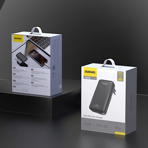 Ładowarka sieciowa podróżna GaN Dudao A65Q 65W USB-A / USB-C PD ultracienka EU / US - czarna Ładowarka sieciowa podróżna GaN Dudao A65Q 65W USB-A / USB-C PD ultracienka EU / US - czarna