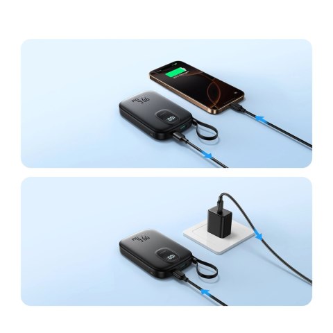 Powerbank Joyroom JR-PBF18 22.5W 10000mAh z wbudowanym kablem Lightning + kabel USB-C 0.25 cm - czarny Powerbank Joyroom JR-PBF18 22.5W 10000mAh z wbudowanym kablem Lightning + kabel USB-C 0.25 cm - czarny