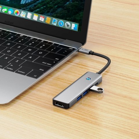 Adapter Tech-Protect HB01 HUB Adapter 5w1 USB-C + USB3.0 + HDMI 4K 60Hz + PD100W - szary