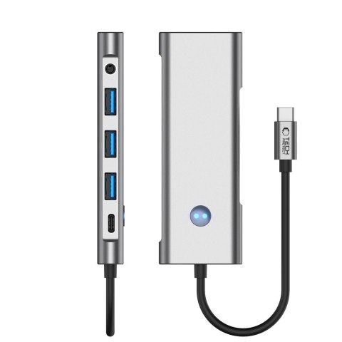 Adapter Tech-Protect HB04 HUB Adapter 9w1 USB-C + USB2.0 + USB3.0 + HDMI 4K 60Hz + SD / TF + PD100W + AV3.5 - szary